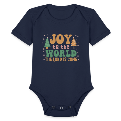 Joy to the World Christmas Family Organic Short Sleeve Baby Bodysuit - dark navy