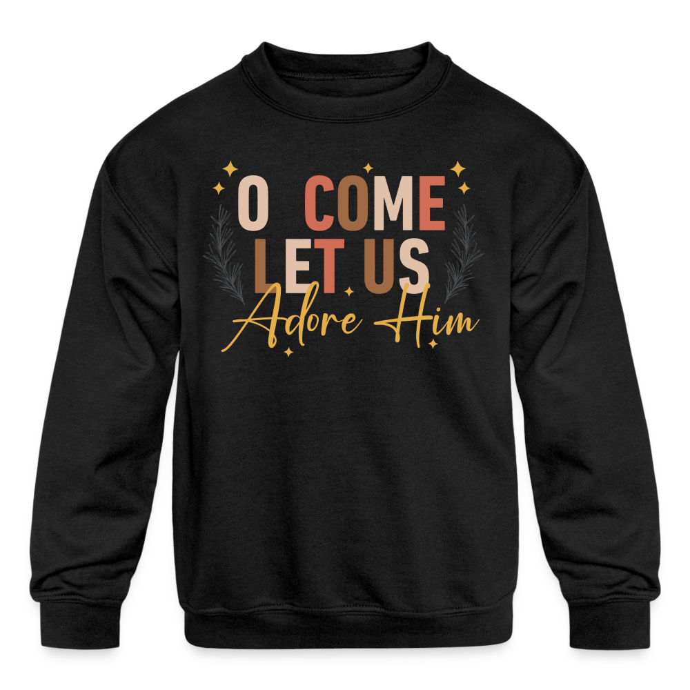 O Come Let us Adore Him Christmas Kid's Long Sleeve Sweater - black