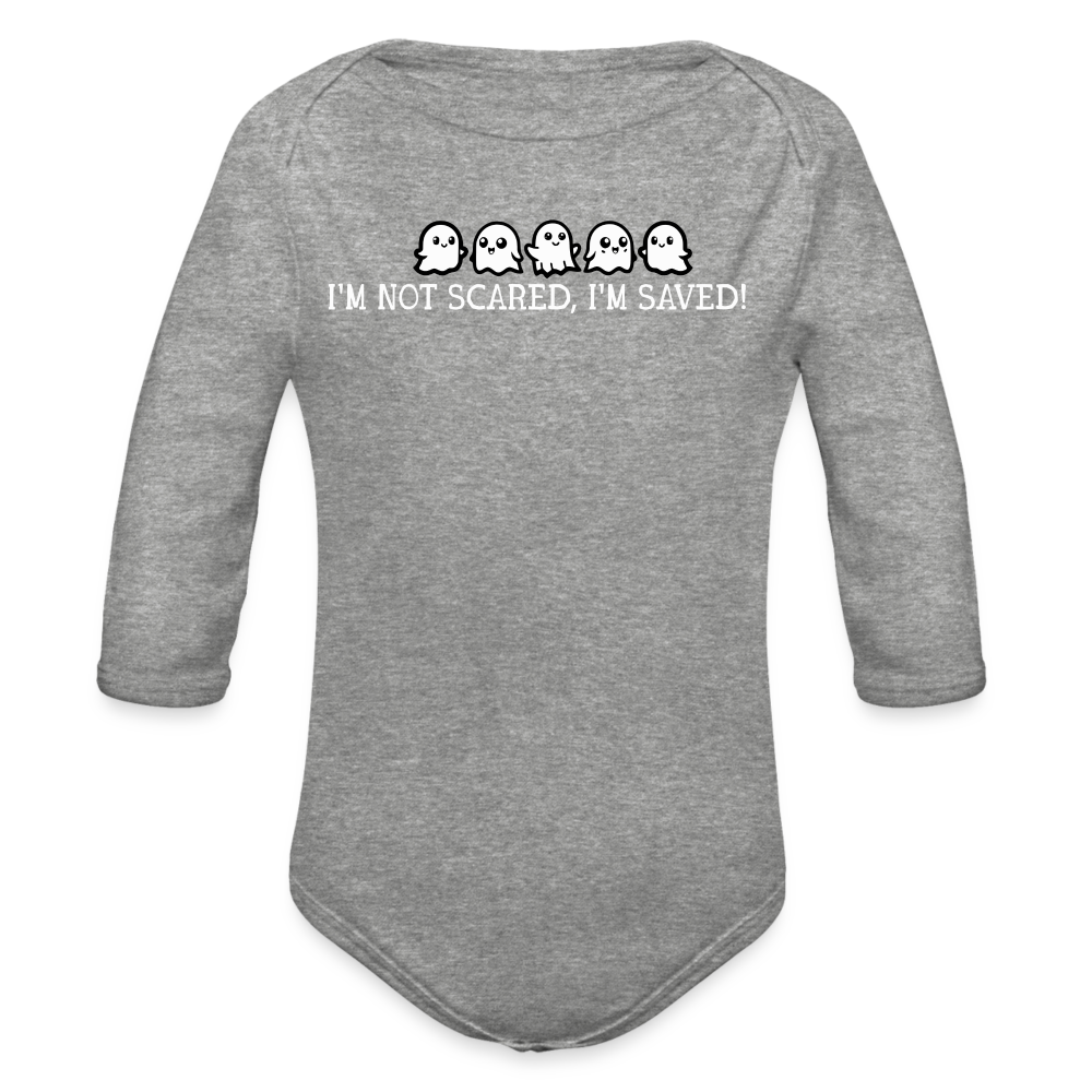 I'm Not Scared, I'm Saved (W) Baby Long Sleeve Bodysuit - heather grey