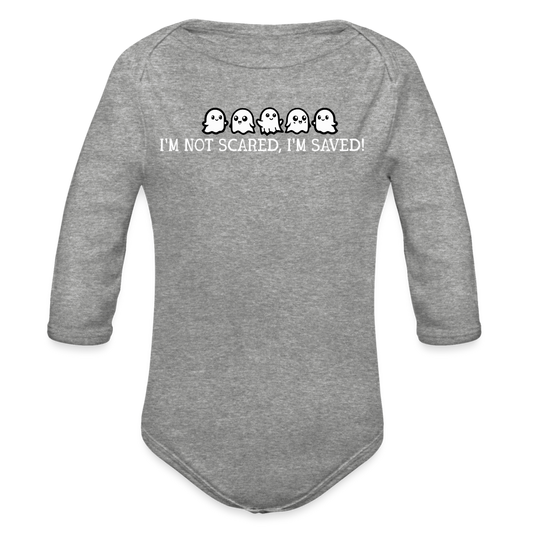 I'm Not Scared, I'm Saved (W) Baby Long Sleeve Bodysuit - heather grey