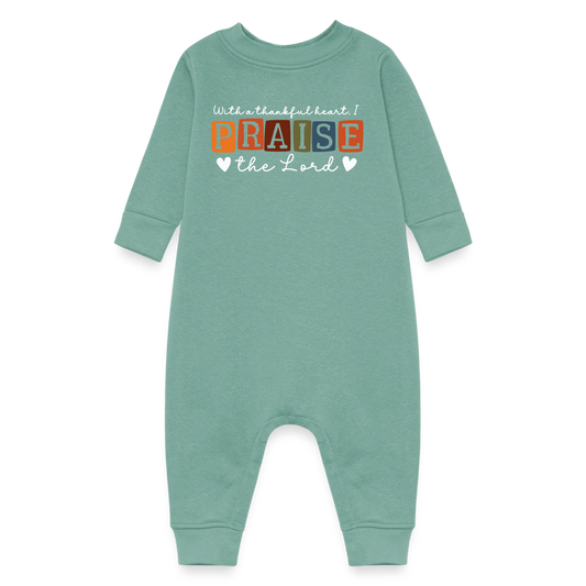 With a Thankful Heart I Praise the Lord (W) Fleece Baby Bodysuit - saltwater