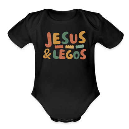 Jesus & Legos Family Organic Short Sleeve Baby Bodysuit - black