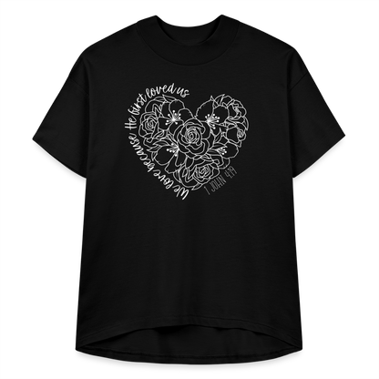 We Love Because He First Loved Us Women's Hi Lo T-Shirt - black