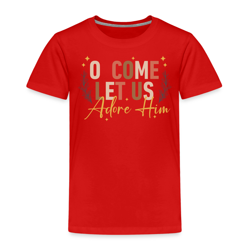 O Come Let us Adore Him Christmas Toddler Shirt - red