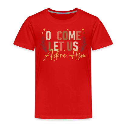 O Come Let us Adore Him Christmas Toddler Shirt - red