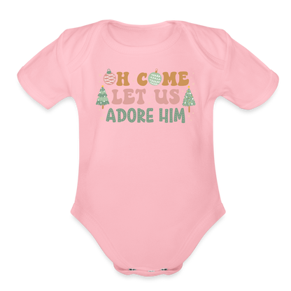 Oh Come Let Us Adore Him Christmas Family Organic Short Sleeve Baby Bodysuit - light pink