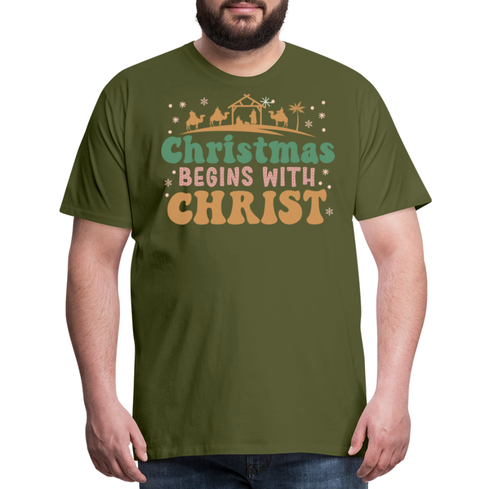 Christmas Begins with Christ is Born Christmas Family Men's Premium T-Shirt - olive green