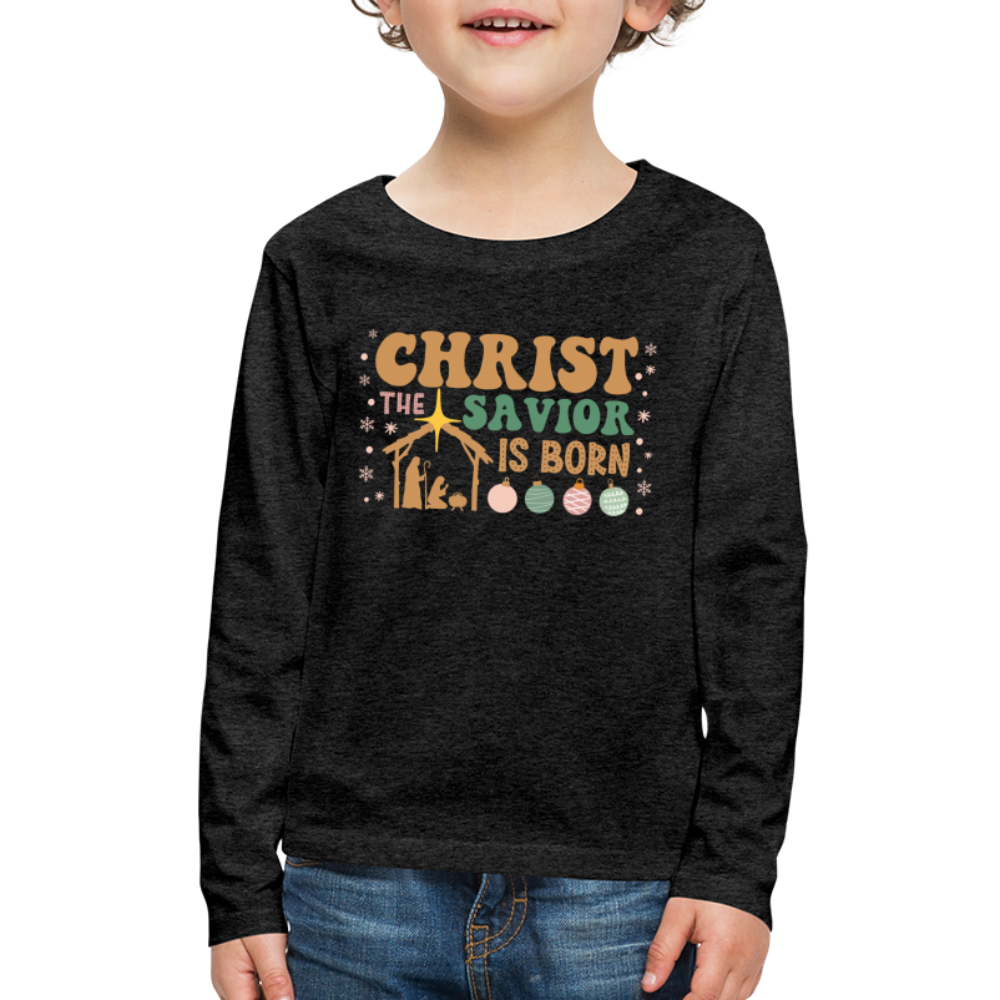 Christ the Savior is Born Christmas Family Kids' Premium Long Sleeve T-Shirt - charcoal grey