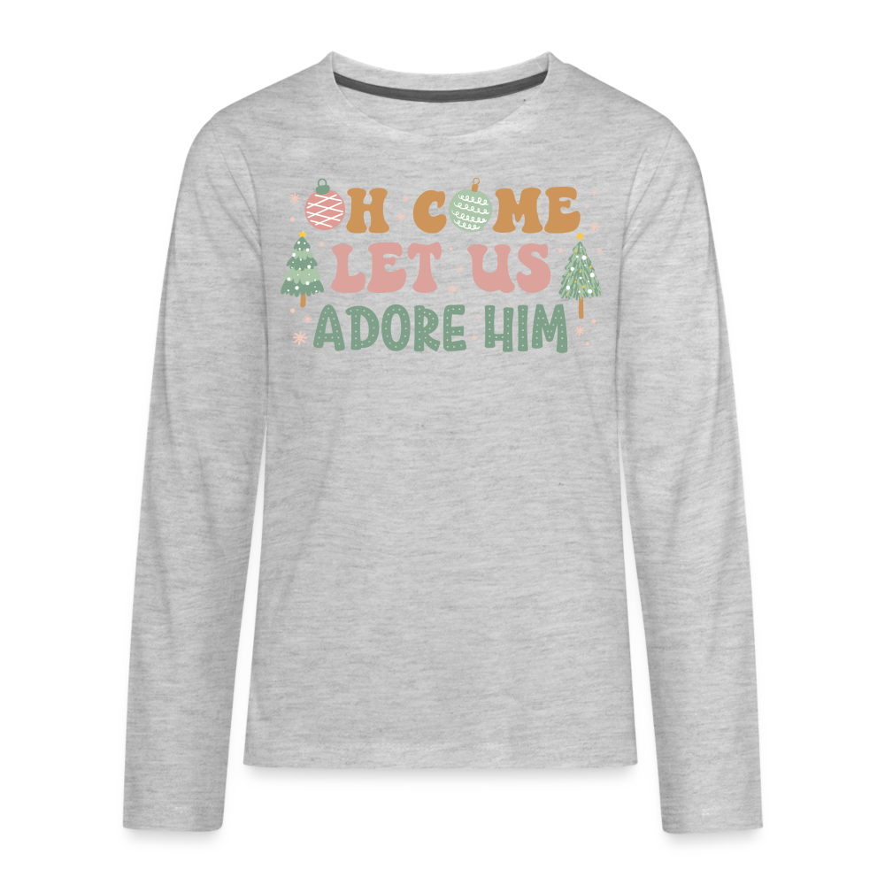 Oh Come Let Us Adore Him Christmas Family Kids' Premium Long Sleeve T-Shirt - heather gray