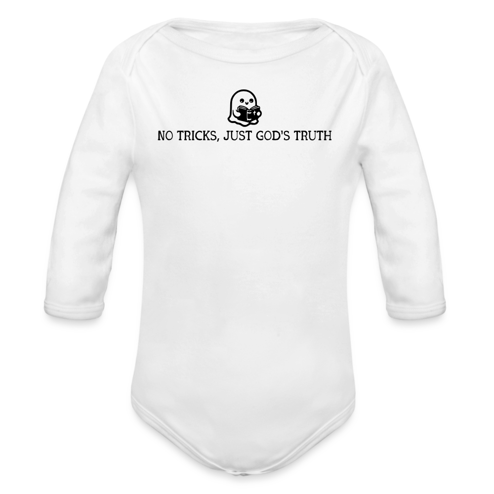 No Tricks Just God's Truth (Bible) Baby Long Sleeve Bodysuit - white