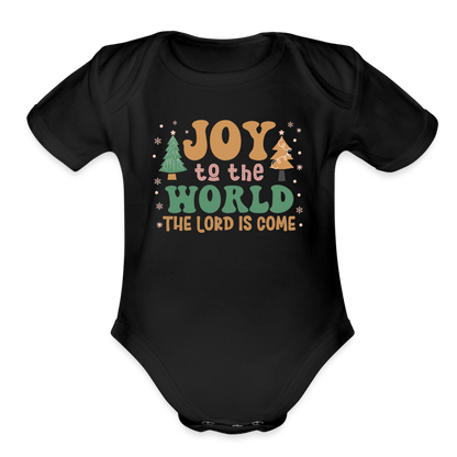 Joy to the World Christmas Family Organic Short Sleeve Baby Bodysuit - black