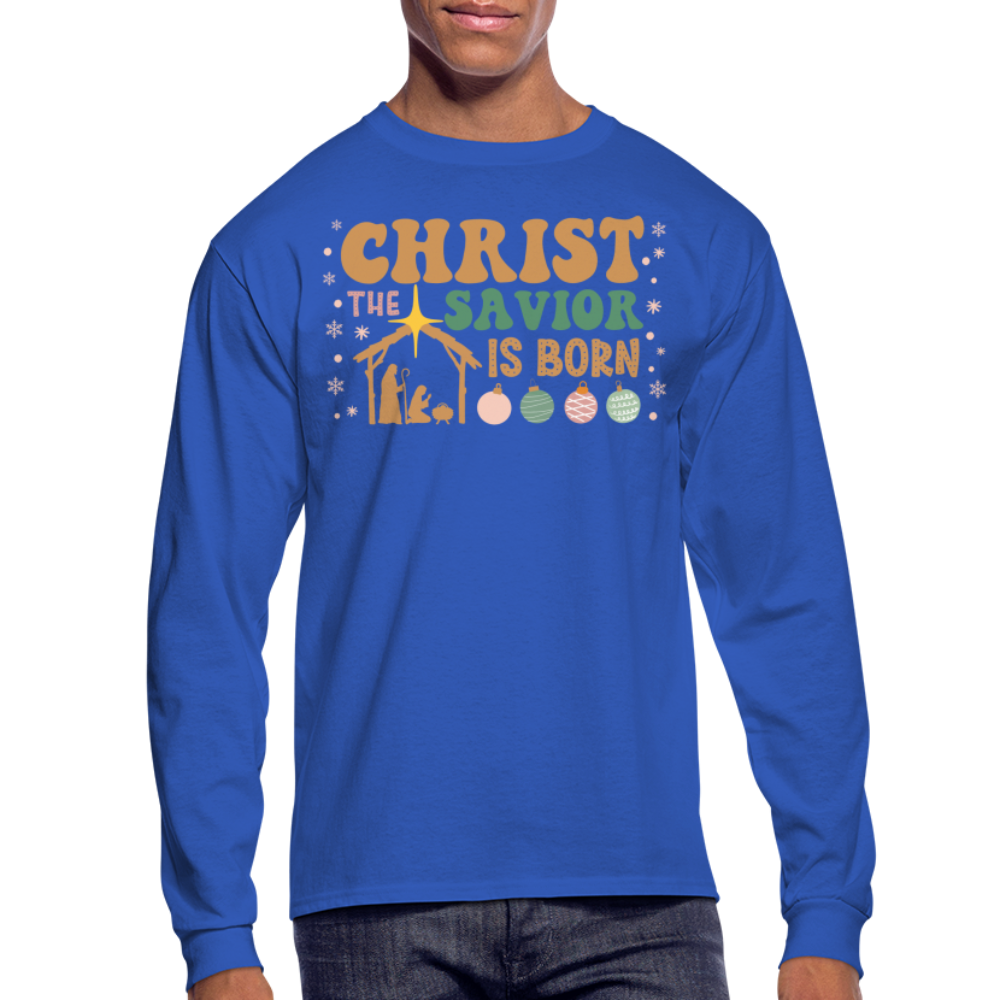 Christ the Savior is Born Christmas Family Men's Long Sleeve T-Shirt - royal blue