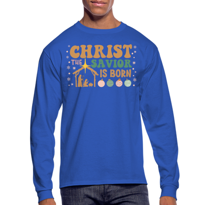 Christ the Savior is Born Christmas Family Men's Long Sleeve T-Shirt - royal blue