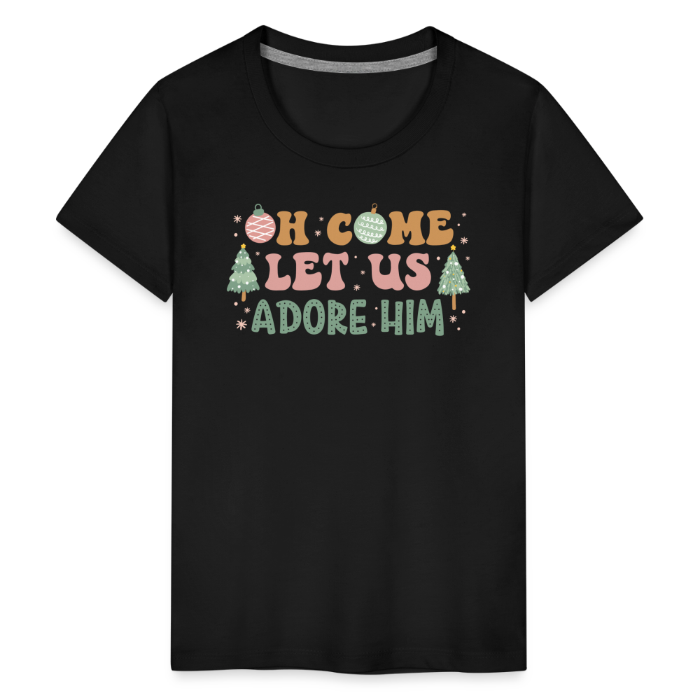 Oh Come Let Us Adore Him Christmas Family Kids' Premium T-Shirt - black