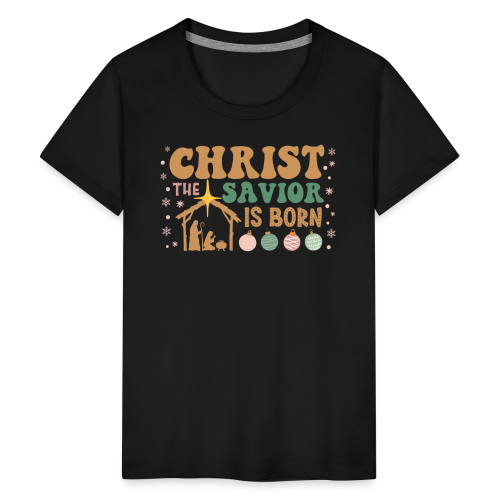 Christ the Savior is Born Christmas Family Kids' Premium T-Shirt - black