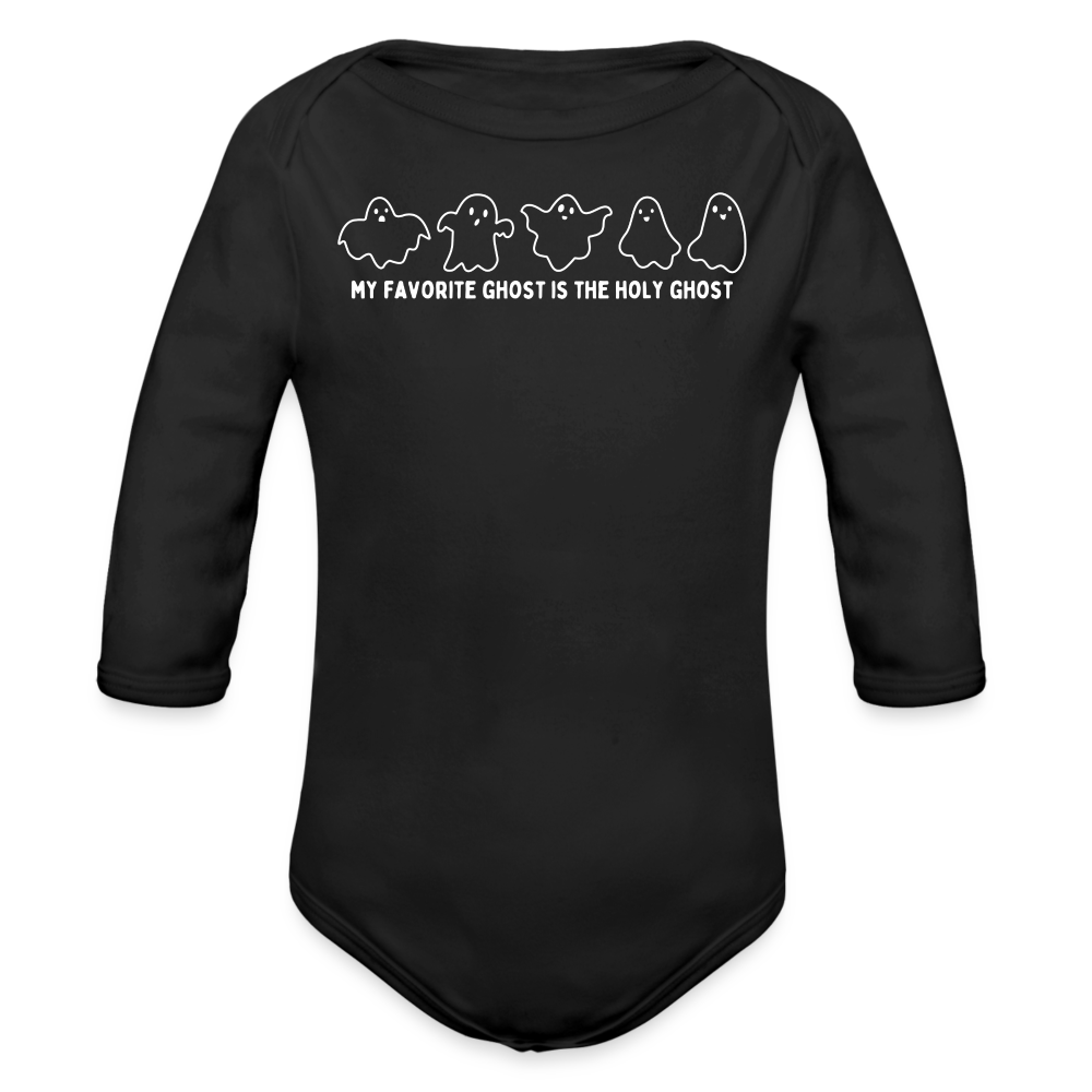 My Favorite Ghost is the Holy Ghost (Outline) Baby Long Sleeve Bodysuit - black