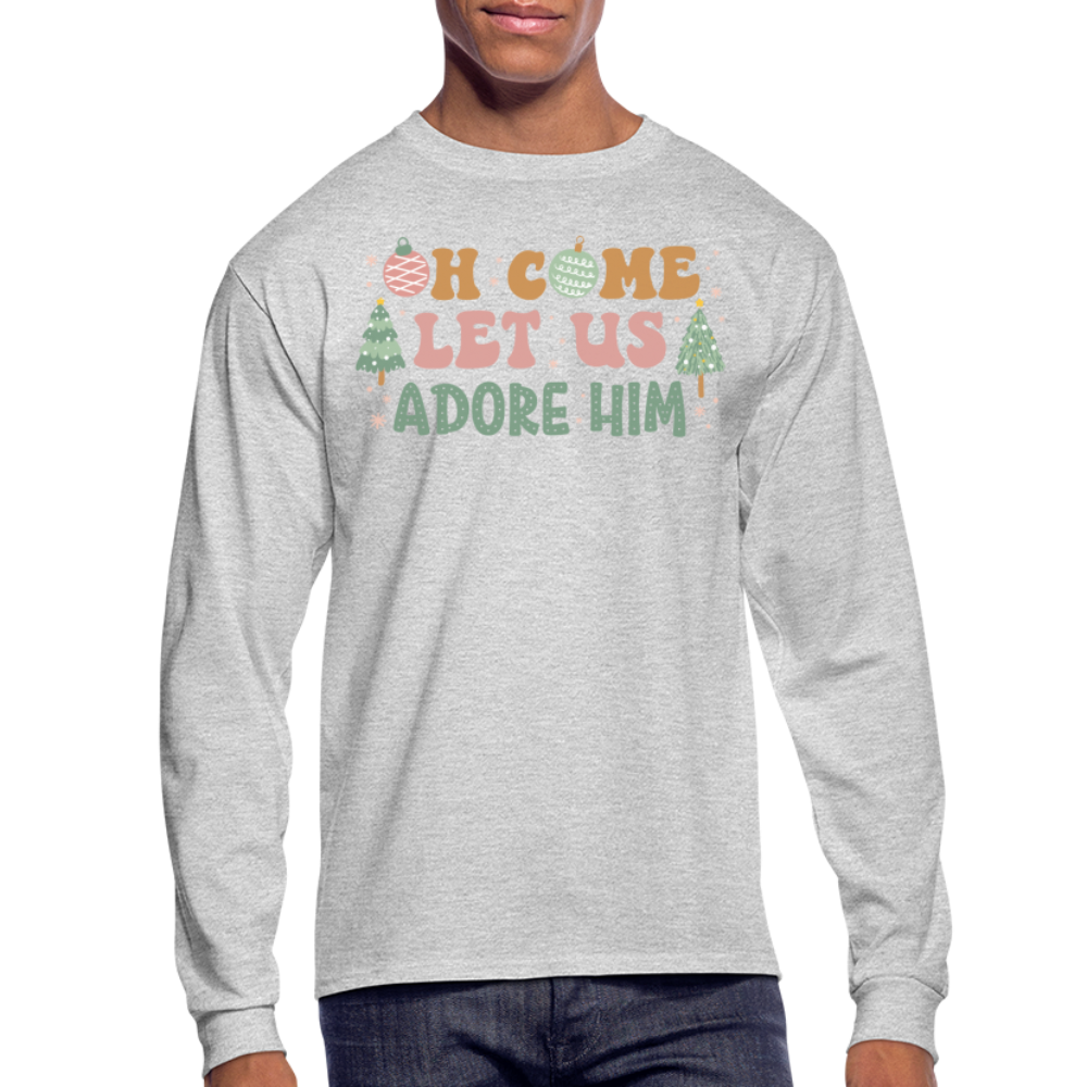 Oh Come Let Us Adore Him Christmas Family Men's Long Sleeve T-Shirt - heather gray