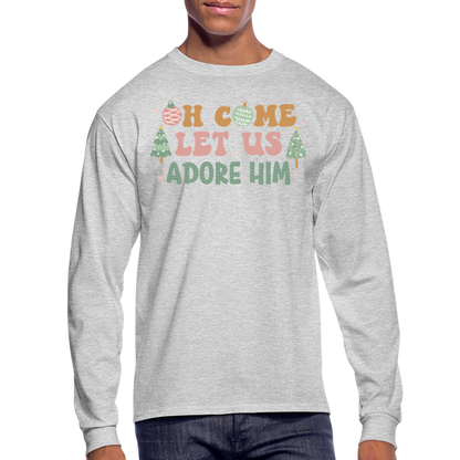 Oh Come Let Us Adore Him Christmas Family Men's Long Sleeve T-Shirt - heather gray