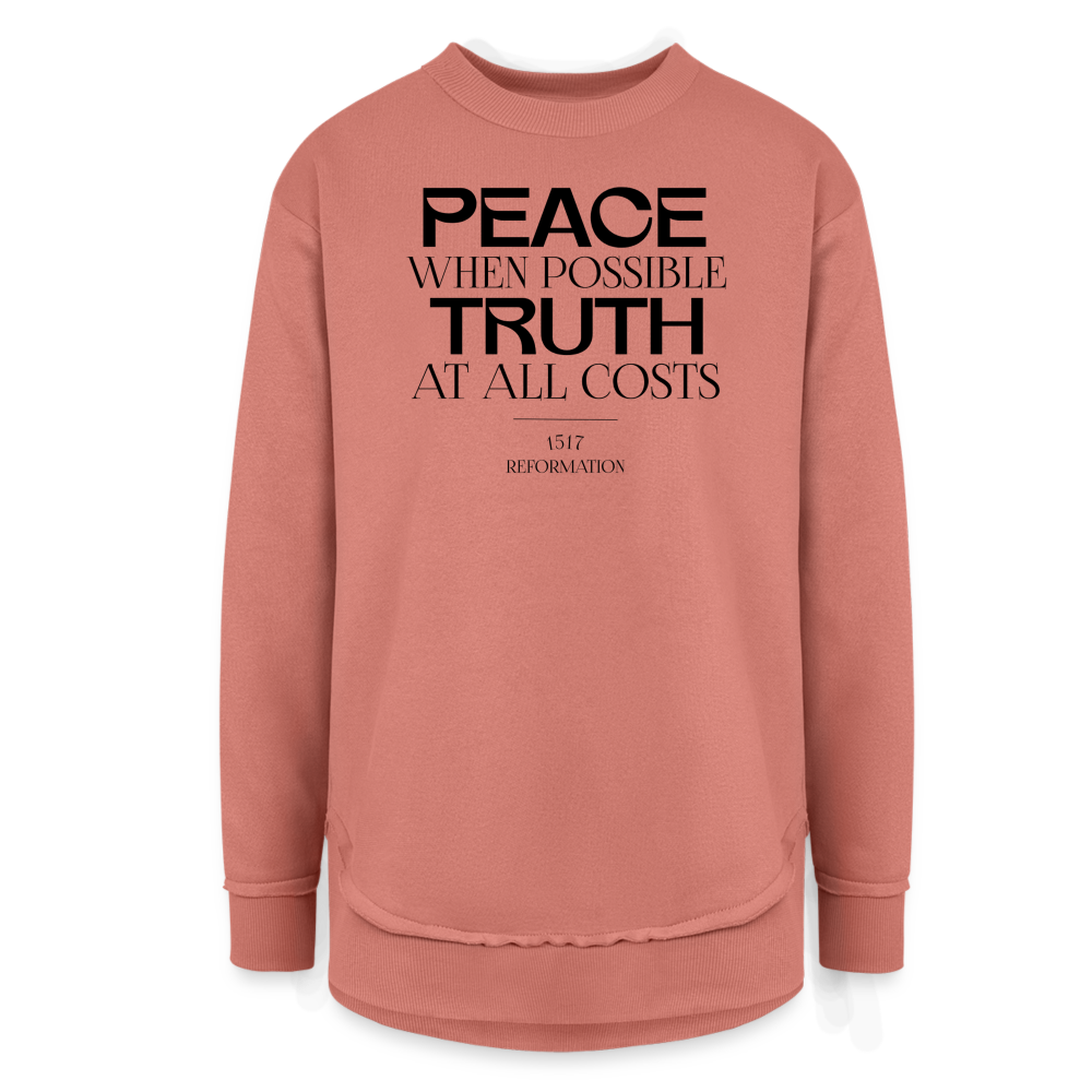 Peace when Possible Truth at All Costs Reformation Day Women's Weekend Tunic Fleece Sweatshirt - mauve