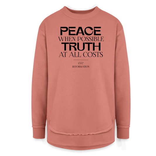 Peace when Possible Truth at All Costs Reformation Day Women's Weekend Tunic Fleece Sweatshirt - mauve