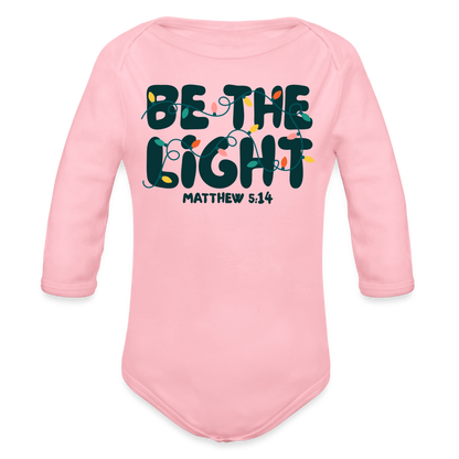 Be the Light Christmas Baby Long Sleeve Onesie - light pink