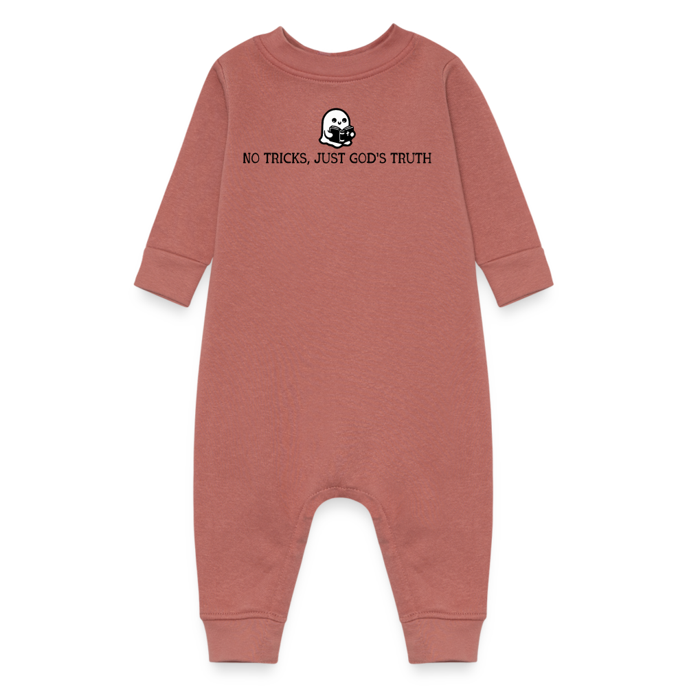 No Tricks Just God's Truth (Bible) Baby Fleece Bodysuit - mauve