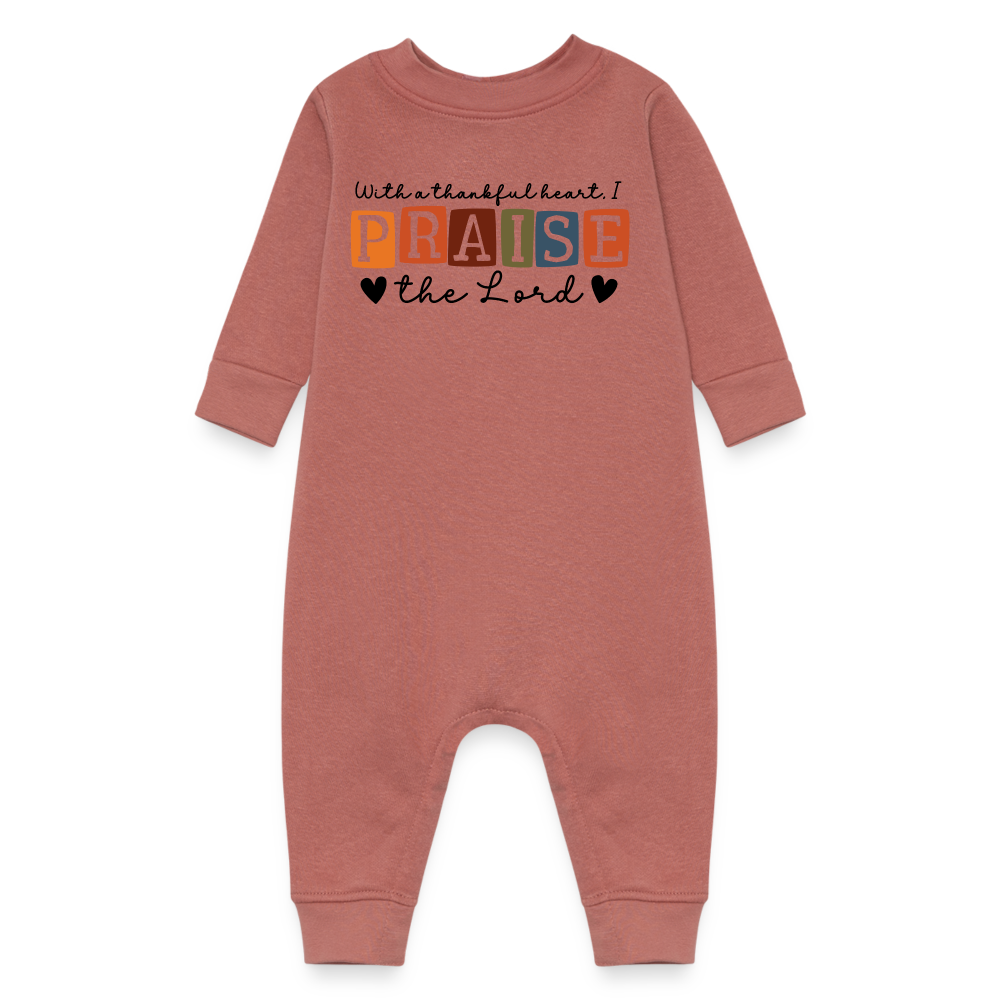 With a Thankful Heart I Praise the Lord Fleece Baby Bodysuit - mauve