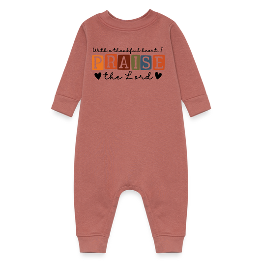 With a Thankful Heart I Praise the Lord Fleece Baby Bodysuit - mauve