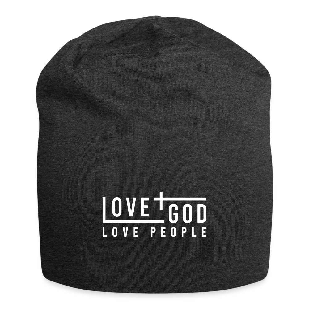 Love God Love People Beanie - charcoal grey