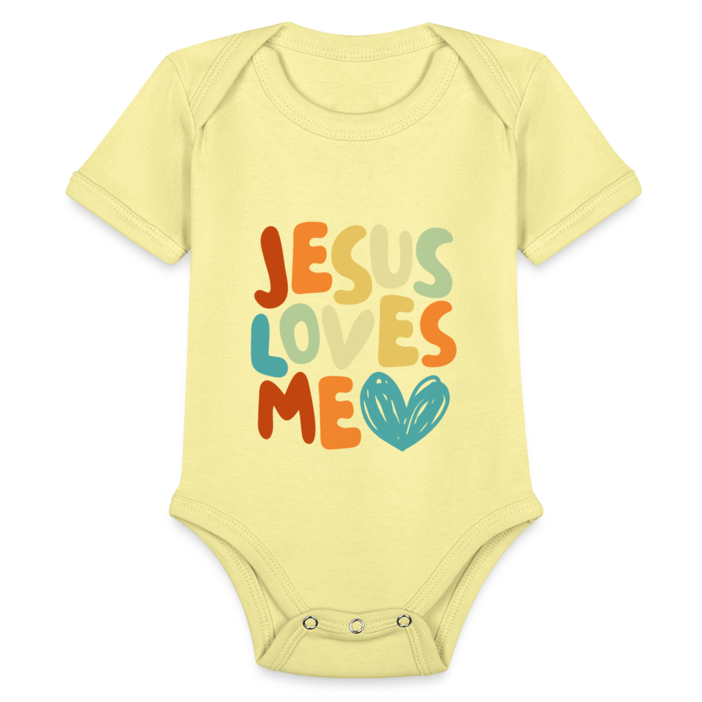 Jesus Loves Me Baby Onesie Bodysuit - washed yellow