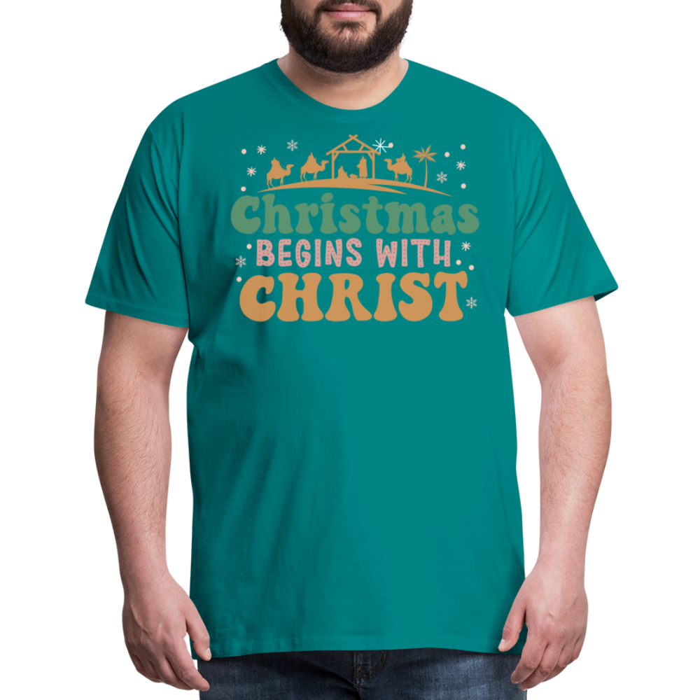 Christmas Begins with Christ is Born Christmas Family Men's Premium T-Shirt - teal