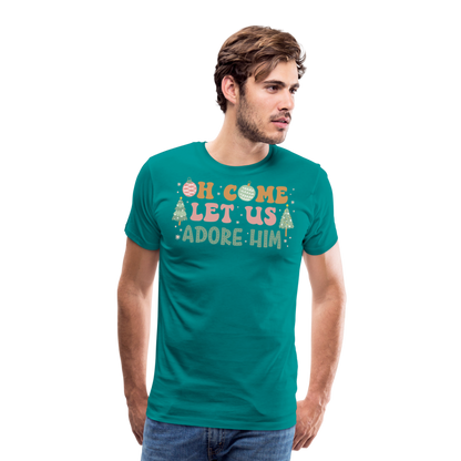 Oh Come Let Us Adore Him Christmas Family Men's Premium T-Shirt - teal