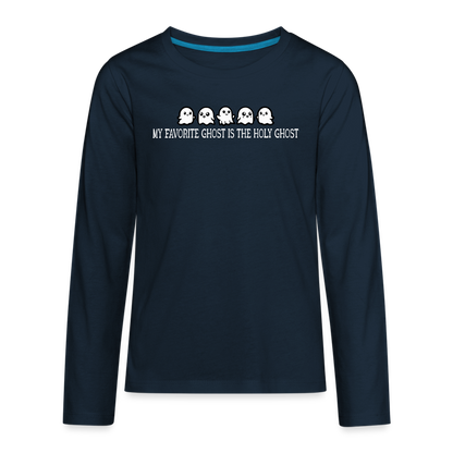 My Favorite Ghost is the Holy Ghost (W) Kid's Long Sleeve Shirt - deep navy