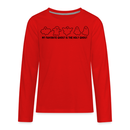 My Favorite Ghost is the Holy Ghost (Outline) Youth Long Sleeve Shirt - red