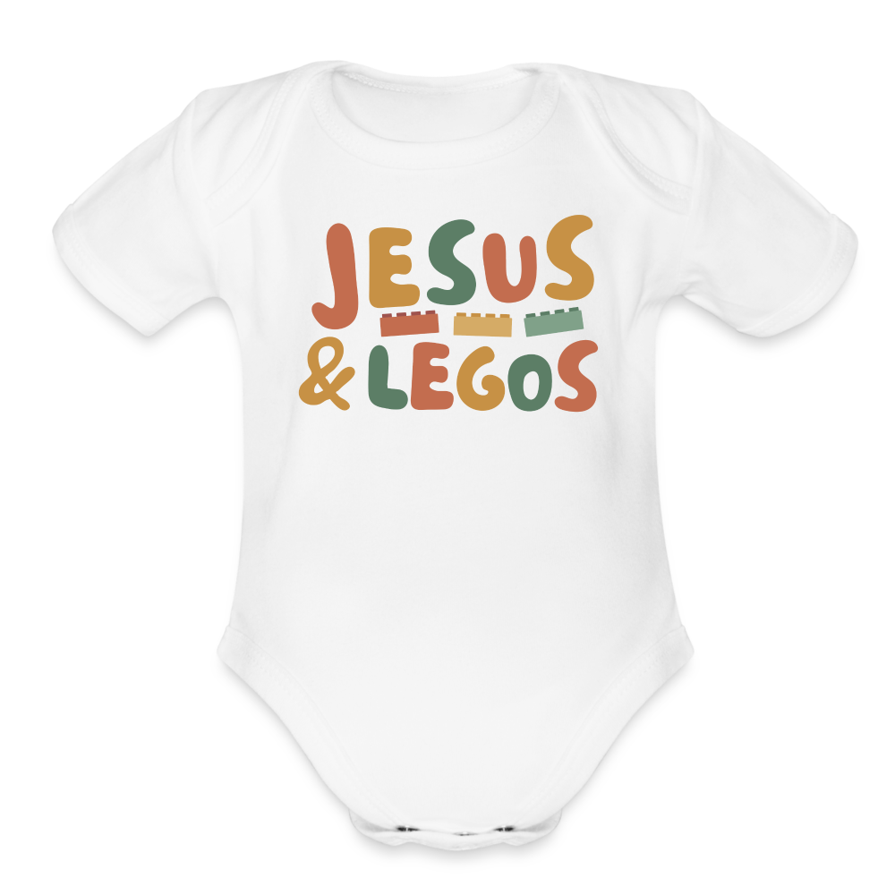 Jesus & Legos Family Organic Short Sleeve Baby Bodysuit - white