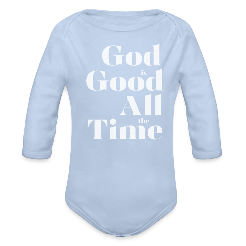 God is Good Organic Long Sleeve Baby Bodysuit - sky