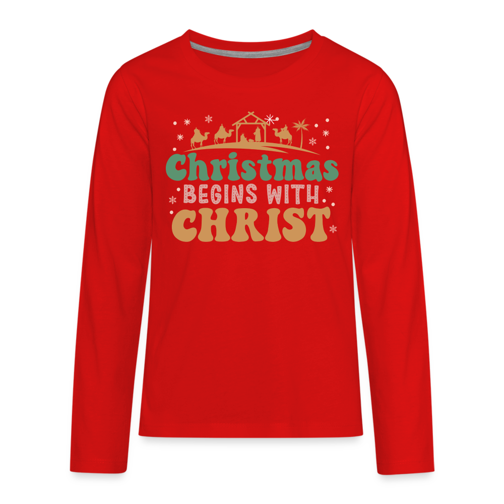 Christmas Begins with Christ Family Kids' Premium Long Sleeve T-Shirt - red