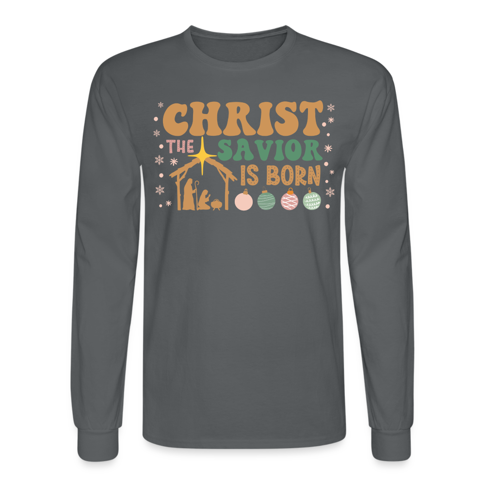 Christ the Savior is Born Christmas Family Men's Long Sleeve T-Shirt - charcoal