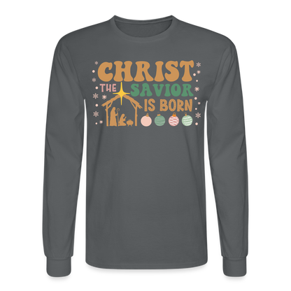 Christ the Savior is Born Christmas Family Men's Long Sleeve T-Shirt - charcoal