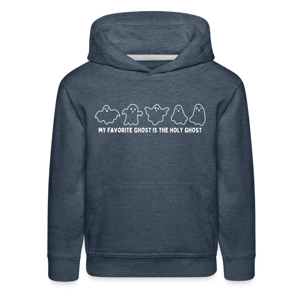 My Favorite Ghost is the Holy Ghost (Outline) Youth Hoodie - heather denim