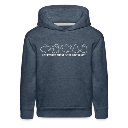 My Favorite Ghost is the Holy Ghost (Outline) Youth Hoodie - heather denim