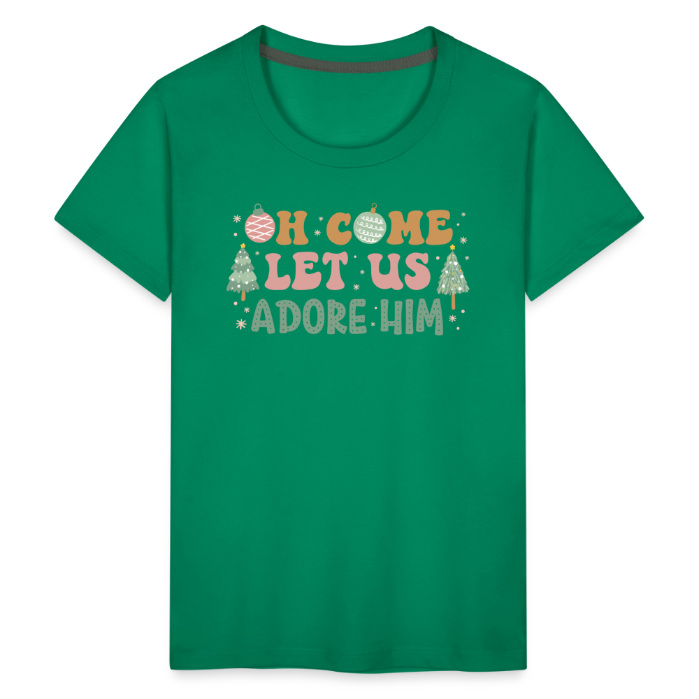 Oh Come Let Us Adore Him Christmas Family Kids' Premium T-Shirt - kelly green