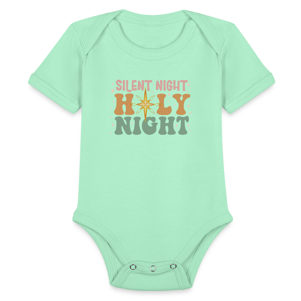 Silent Night Christmas Family Organic Short Sleeve Baby Bodysuit - light mint