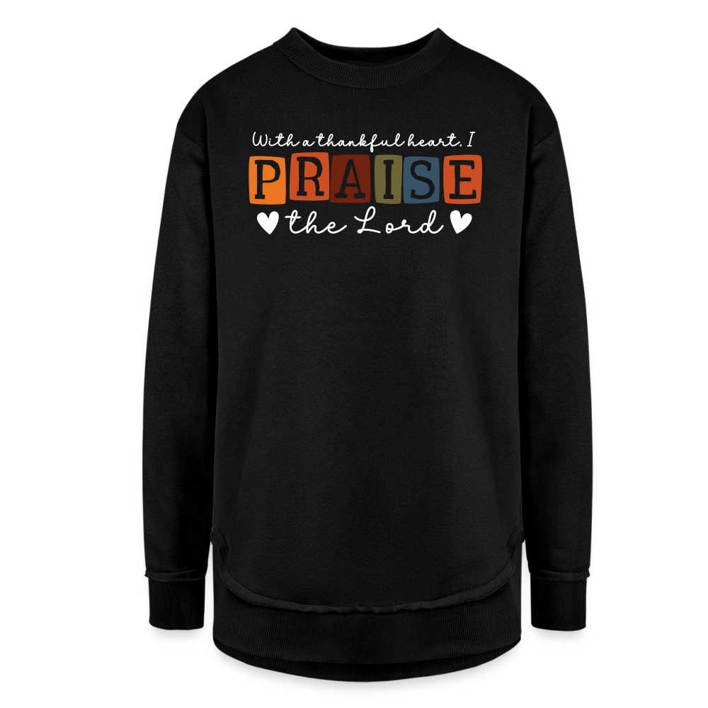 With a Thankful Heart I Praise the Lord Women's Tunic Sweater - black