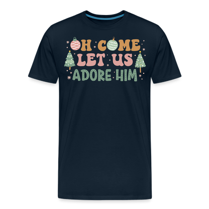 Oh Come Let Us Adore Him Christmas Family Men's Premium T-Shirt - deep navy