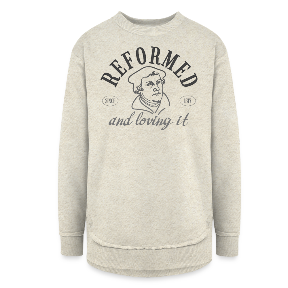 Reformed & Loving It Reformation Day Women's Weekend Tunic Fleece Sweatshirt - heather oatmeal