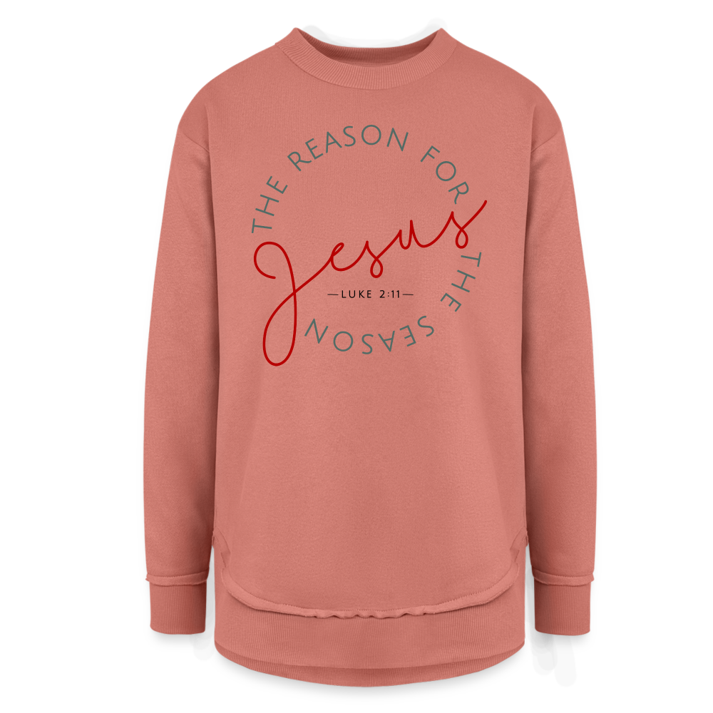 The Reason for the Season Christmas Women's Weekend Tunic Fleece Sweatshirt - mauve