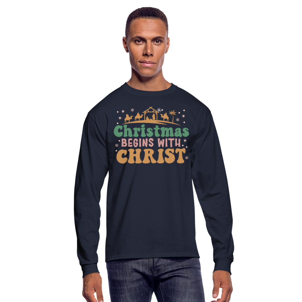 Christmas Begins with Christ Christmas Family Men's Long Sleeve T-Shirt - navy