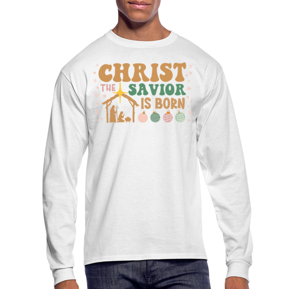 Christ the Savior is Born Christmas Family Men's Long Sleeve T-Shirt - white