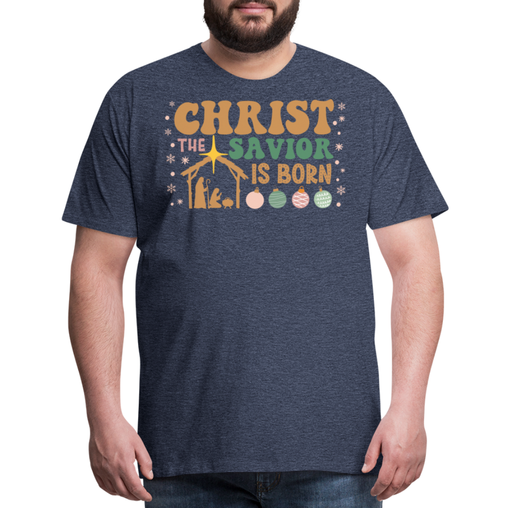 Christ the Savior is Born Christmas Family Men's Premium T-Shirt - heather blue